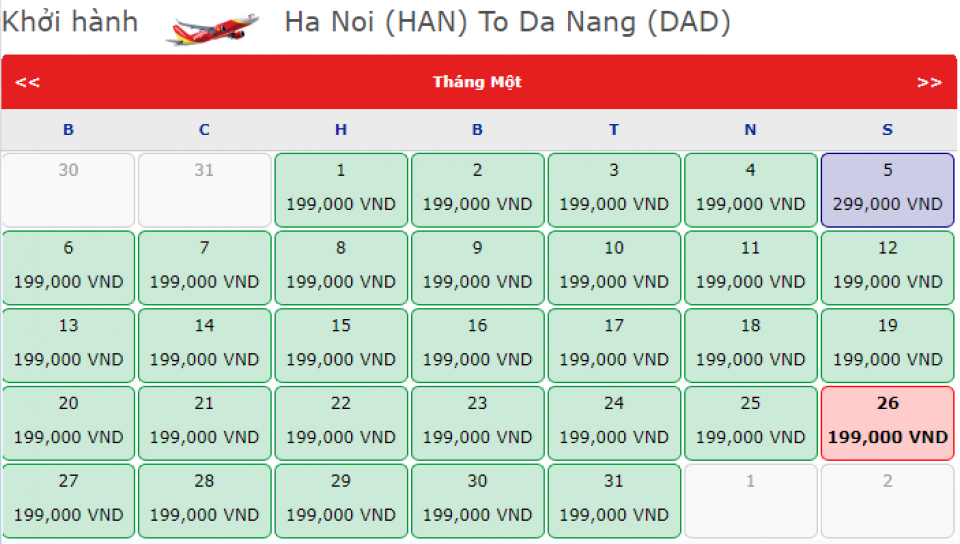 Bay Hà Nội - Đà Nẵng giá chỉ từ 199.000VND